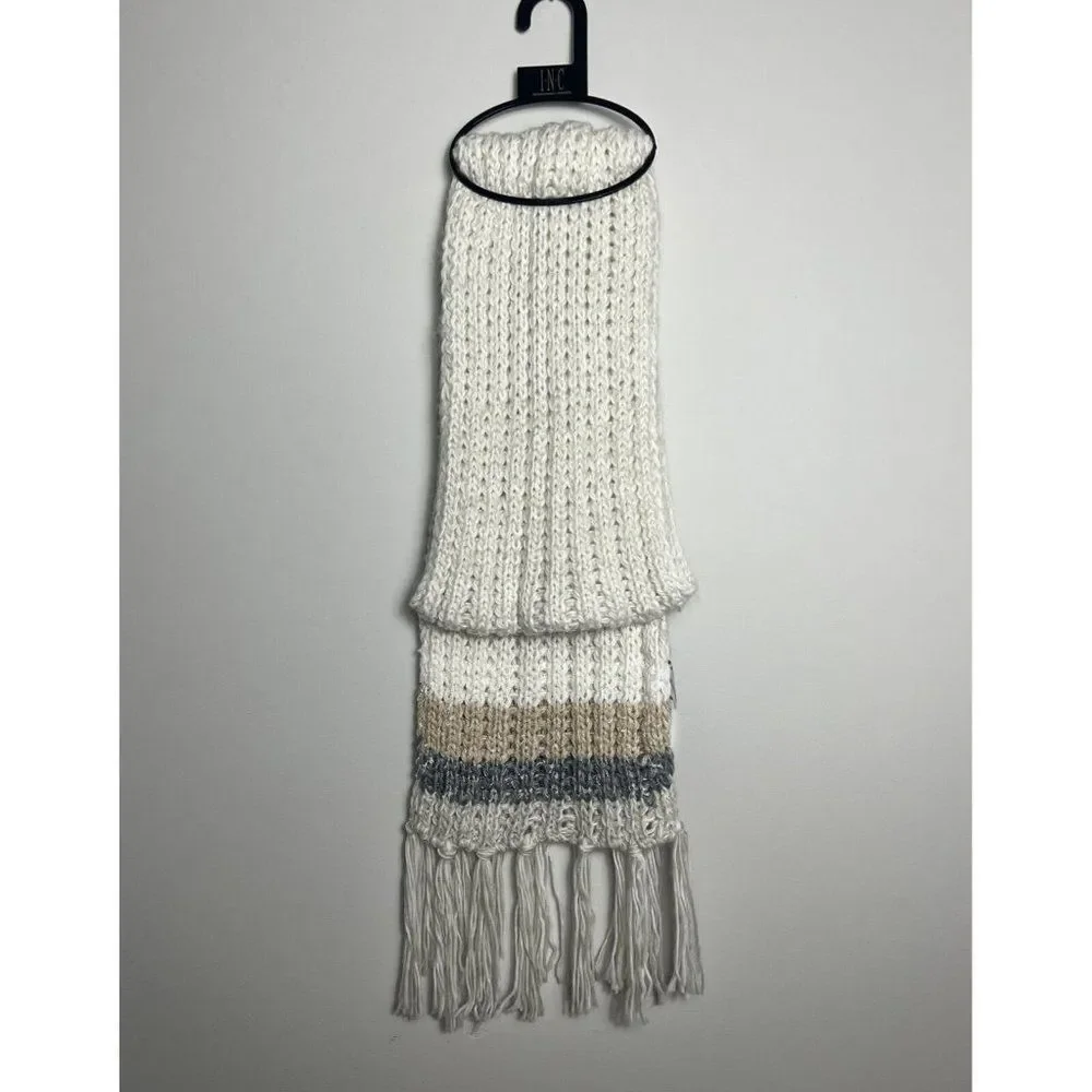 INC International Concepts Inc Mixed-Striped Muffler Scarf‎ Gray  Layered Up NWT